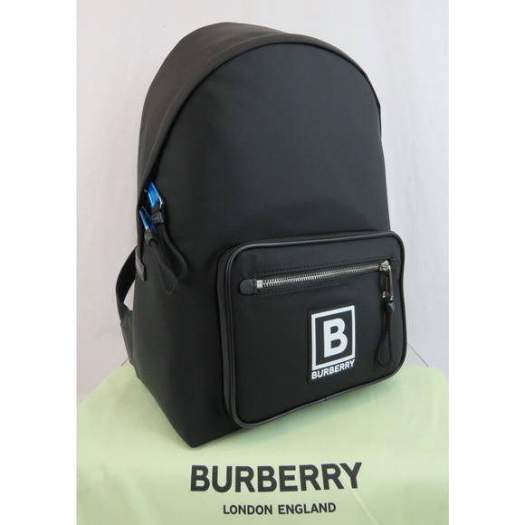 $1250 BURBERRY ABBEYDALE BLACK NYLON WHITE B LOGO LEATHER TRIM RUCKSACK BACKPACK - Picture 9 of 16